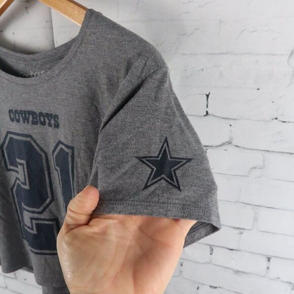 COWBOYS HER STYLE GREY #21 ELLIOTT ROUND NECK SHORT SLEEVE CROP TOP SIZE L - Picture 4 of 6